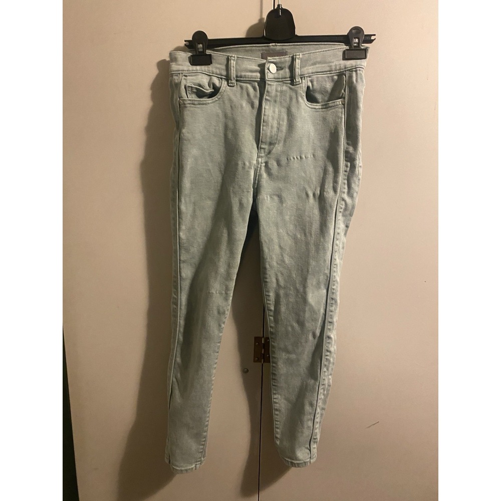 DL1961 Farrow Cropped High Rise Skinny Raw Hem Pants Acid Sage Size 28